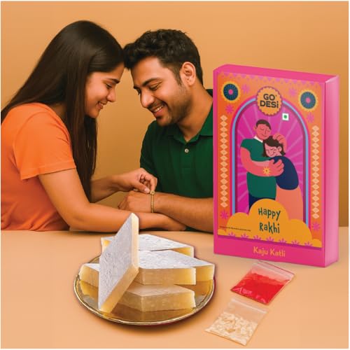 Image of GO DESi Kaju Katli 100 grams and Rakhi Combo | Rakhi Gift for Brother | Roli Chawal Set | Raksha Bandhan Sweets Combo Hamper | Indian Sweets Mithai
