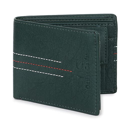 Image of Dezire Crafts Men Formal, Casual Black Artificial Leather Wallet (6 Card Slots) (Green)
