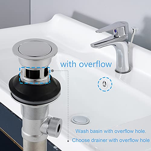 Bathroom Sink Drain With Overflow, Solid Brass Push And Seal Pop Up Drain Stopper Lift Rod, Bathroom Lavatory Vanity Vessel Sink Drain Compatible With Moen, American Standard, Universal Drain Hole #TOP1