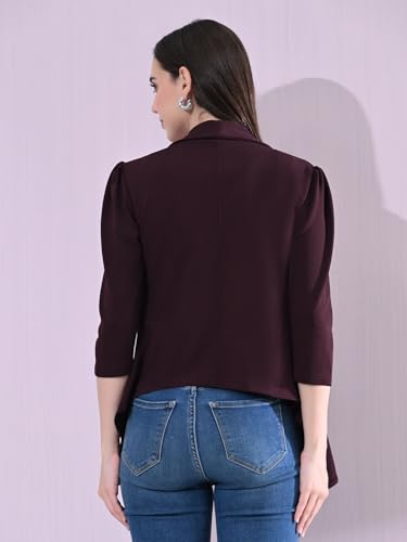 Image of Cotton Blend Women's Single Breasted Relaxed Fit Shawl Collar 3 /4 Sleeve Blazer