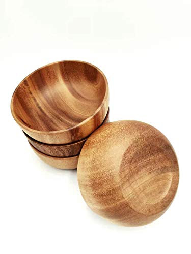 Acacia Wood Salad Bowl Set Of 4 - Round 6.3 Inches Small Size Bowl For Food Fruit Cereal Decoration. #TOP3