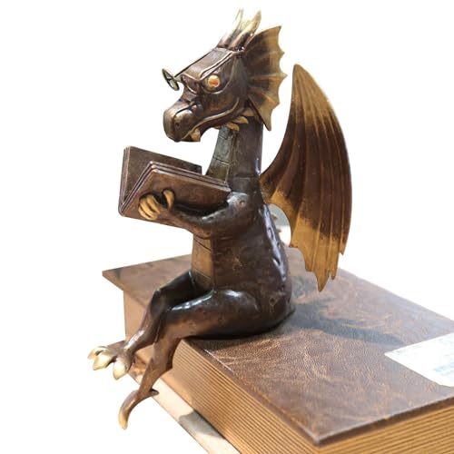 Dragon Reading Book Statue - Resin Dinosaur Reading Figurine Sculpture Crafts | Garden Dinosaur Figures Art | Outdoor Garden Decoration Desk Ornament | Collectible For Family Lovers