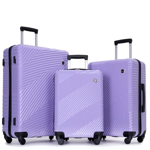 Travelhouse Luggage Sets, Expandable Hardside Suitcases 24in/28in, Carry on 20in,3 Piece Set Travel Luggages Clearance with Double Spinner Wheels TSA Lock Lightweight (PURPLE-2000)