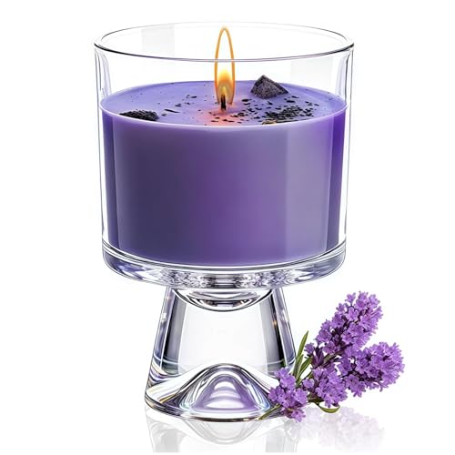 Lavender Scented Candle – Natural Soy Wax with Healing Crystals and Dried Lavender, 48-Hour Burn Time, Aromatherapy Candle for Stress Relief and Sleep, Reusable Glass Jar, Gift for Women