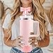 Hpebl Cup Accessories Set for Stanley,Including 2Pcs Cute Bow Straw Cover Caps 10mm Reusable Straw Toppers,1Pcs Silicone Boot Sleeve and 1Pcs Handle Charm for Stanley Tumbler 30&40oz,Pink