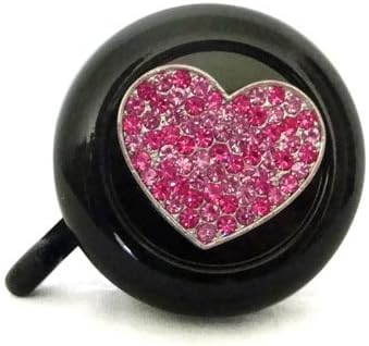 Cruiser Candy Super Bling Bicycle Bells, Rhinestone Bike Bells, Alloy Ringer for Nice Classic Bicycle Bell Ring Sound, Beach Cruiser, City Bike, Ebikes Universal Fit (Pink Black Heart)