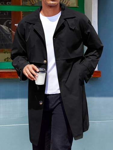 Runcati Mens Trench Coat Single Breasted Slim Fit Mid Long Jackets Casual Fall Windbreaker Overcoat2