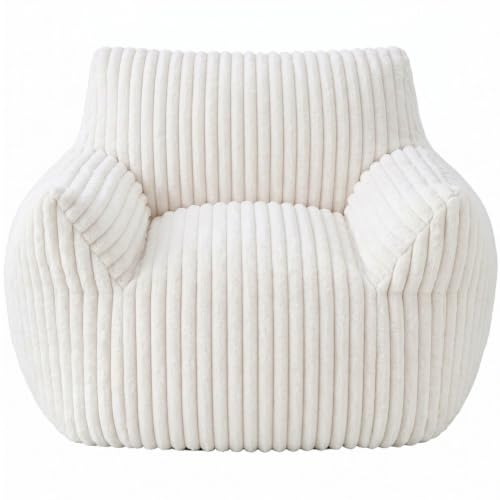 Image of Giant Plush Bean Bag Chair for Adults & Kids, 46 inch Oversized Bean Bag Sofa with Armrests, Memory Foam Comfy Mini Couch Lounge Chair, 400 LBS Floor Couch for Living Room, Bedroom, Game Room, Beige