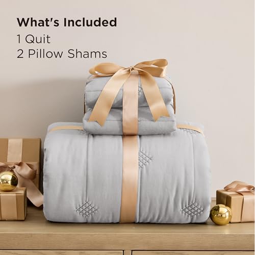 Image of Bedsure Lightweight Comforter King Size - Extra Soft & Breathable Quilt Set, 3 Piece Prewashed Cotton-Like Polyester Bedding, Includes 1 Quilt 106x96 Inches with 2 Shams, Machine Washable, Light Grey