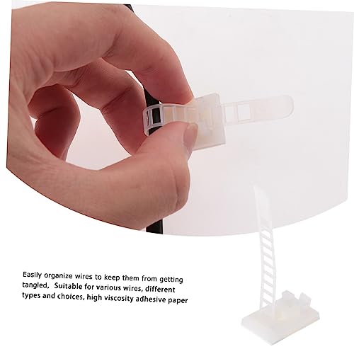 Mikikit 50 piezas Clips de cable adhesivos ajustables de nylon para organización ordenada de cables y cordones bajo escritorio para hogar y oficina miniatura 5