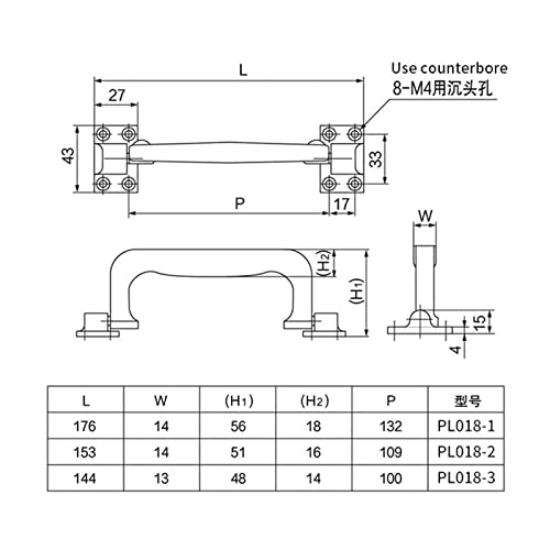 Poignée pliante 304 acier inoxydable industrie PL018-3 - 4