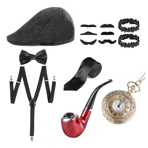 VFANDV Accesorios para Hombre de los años 20, 14pcs 1920s Gatsby Accesorios Hombre 1920s Accesorios Set para Hombre, disfraz de los años 20 para Carnaval Mascarada Halloween