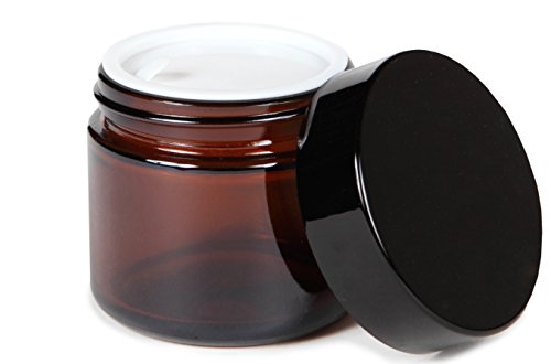 Vivaplex, 12, Amber, 2 Oz, Round Glass Jars, With Inner Liners And Black Lids #TOP4