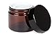 Vivaplex, 12, Amber, 2 oz, Round Glass Jars, with Inner Liners and black Lids
