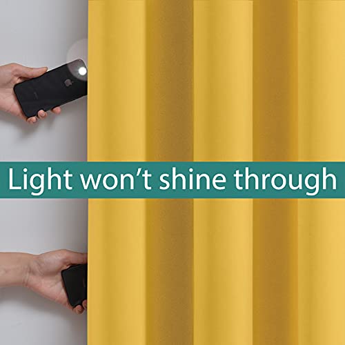 Image of Yakamok 100% Blackout Curtains Energy Saving Thermal Insulated 2 Thick Layers Completely Blackout Drapes with Black Liner for Bedroom (52Wx84L,Mustard Yellow, Set of 2)