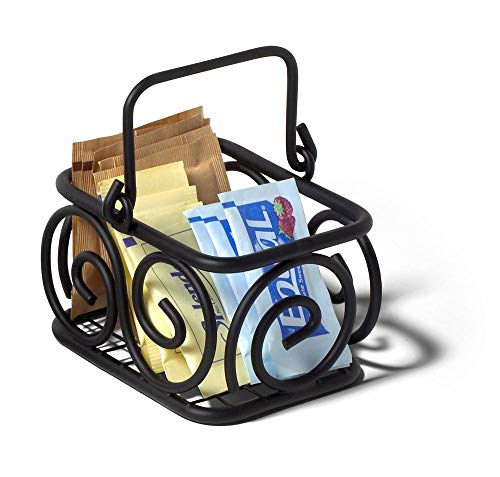 Spectrum Diversified Scroll Sugar & Sweetener Holder, Sugar Packet Basket Coffee Accessories For Restaurants & Homes, Tea Bag Holder & Coffee Station Organizer, Small, Black #TOP3