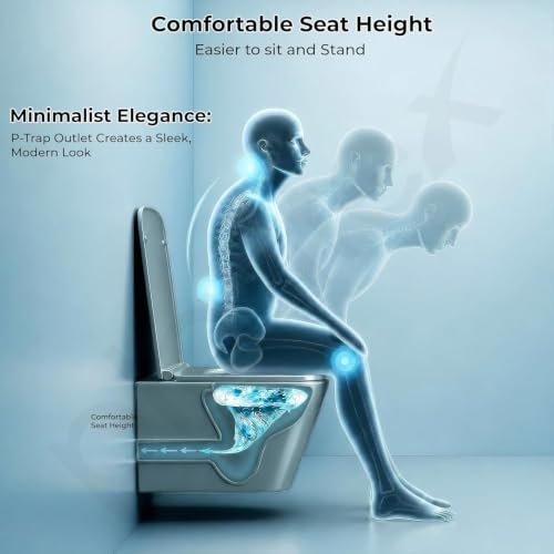 Image of Plantex Wall Hanging Commode for Bathroom with Soft Closing Toilet Seat Cover /Imported Ceramic Commode /Western Toilet- P Trap (Harmony Blue)