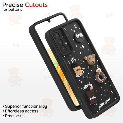 Image of Pikkme Back Cover for Samsung Galaxy A33 5G | 3D Bear Silicone Cute & Fun Coffee Cartoon | Full Body Protection Bumper Case (Black)