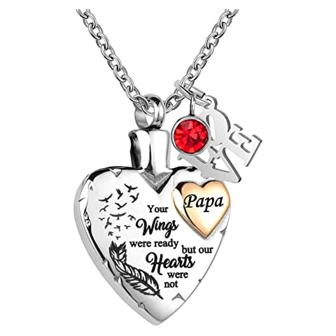 LuxglitterLin Heart Urn Necklace for Ashes Cremation Memorial Keepsake Jewelry for Papa -Your Wings were Ready My Heart was Not Cover