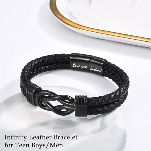 Mens Boys Leather Bracelet Gifts for Son Brother Grandson Nephew Husband Dad Uncle, Love You Infinity Bracelets Jewelry Christmas Valentines Day Birthday Graduation Gifts for Teen Boy Men Him2