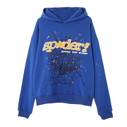 Sybnwnwm Punk Felpa con cappuccio da uomo Spider Web Blast Print Felpa retrò Y2K Grunge felpe con cappuccio gotico Streetwear Pullover, D-Blu, L