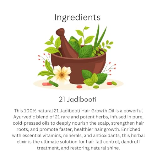 Image of Khadi 21 Jadibooti Hair Oil 200ml | Pure & Natural Oil for Hair Growth, Dry & Frizzy Hair | Non Sticky, Paraben & Mineral Oil Free | For All Hair Types | Daily Use for Men & Women