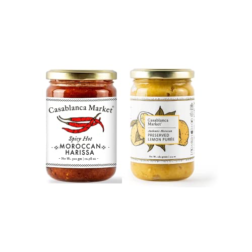 Casablanca Market Harissa Gourmet Hot Sauce (10.5oz) + Preserved Lemon Puree (eBook Included)