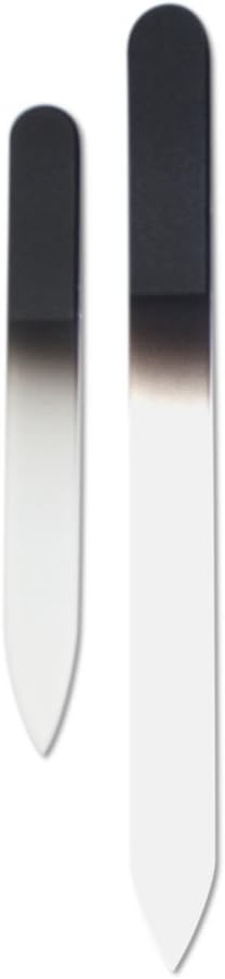 Genuine Czech Crystal Glass Manicure Pedicure Nail File Set of 2 Black 3.5" and 5.5" with Suede Cases