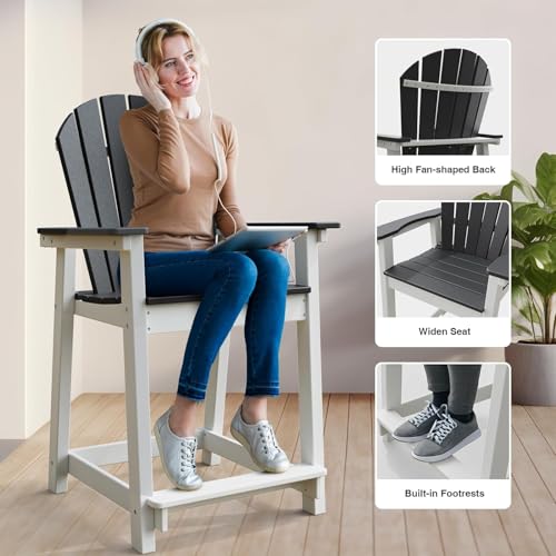 OTSUN Outdoor Tall Adirondack Chair, Patio Bar Stool Chair with High Back, 400lbs, Widened Arms, All-Weather Balcony Chair for Backyard, Garden, Yard (1 PC)
