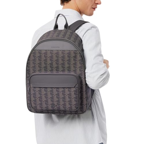 Image of Lacoste Mens The Blend Monogram Backpack, Monogram Brown, One Size