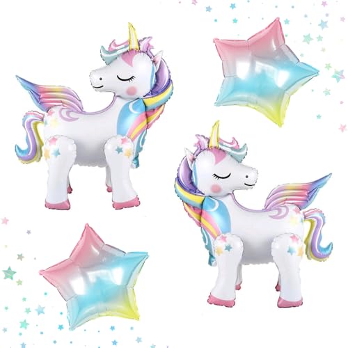 Self Standing Rainbow Unicorn Star Foil Balloons Arch Kit Unicorn Girl Theme Birthday Balloon Party Decor Baby Shower Little Miss Threenager 3rd 4th 5th Birthday Party Decorations Supplies for Girls