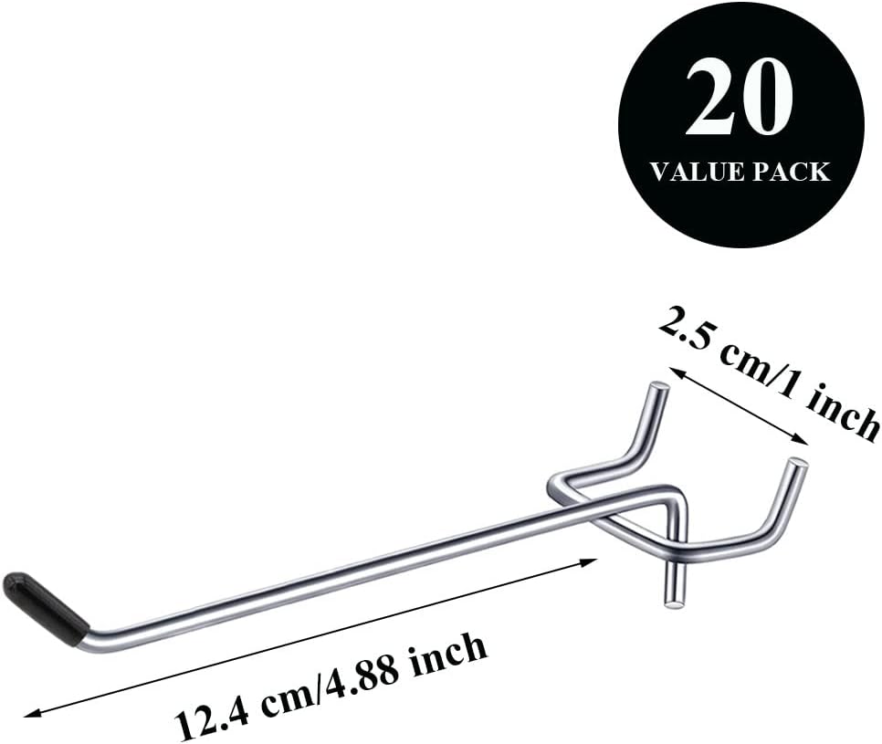 LhyBtm 6 Inch 20 Pack Pegboard Hooks Sturdy Shelving Fit 1mm/0.04inch Thick Peg Board for Tool Accessories Organizer Workbench Garage Storage Kitchen with Rubber Tipped 50Pcs