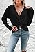 Pink Queen Women's Cute Comfy V Neck Long Sleeve Pullover Sweater Tops Casual Twist Crisscross Asymetric Hem Wrap Cropped Sweater Jumpers Black L