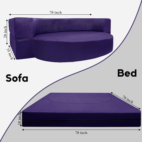 Image of Rosebell -3 Seater Round Modular Sofa Cum Bed |Foldable Convertible Sofa for Living Room | Space-Saving & Stylish Design, for Home, Office - Purple Color