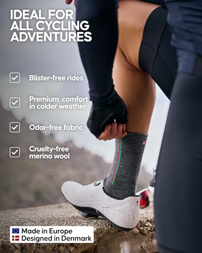 DANISH ENDURANCE Merino Wool Cycling Socks, Warm Bike Socks, Men & Women, Unisex, 2-Pack3