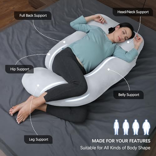 Image of MOON PARK Pregnancy Pillows for Sleeping - U Shaped Full Body Maternity Pillow with Removable Cover - Support for Back, Legs, Belly, HIPS - 65 Inch - Light Grey