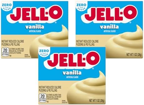 Jell-O Vanilla Zero Sugar Instant Reduced Calorie Pudding & Pie Filling Mix, 1 oz. Box (Pack of 3)