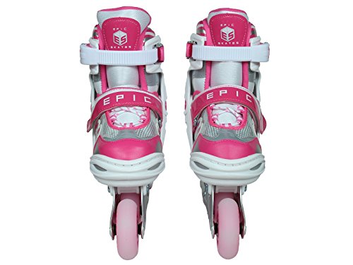 Epic Skates Pixie Adjustable Inline Roller Skates W/Led Light Up Wheels, White/Pink, Youth 1-4 #TOP3