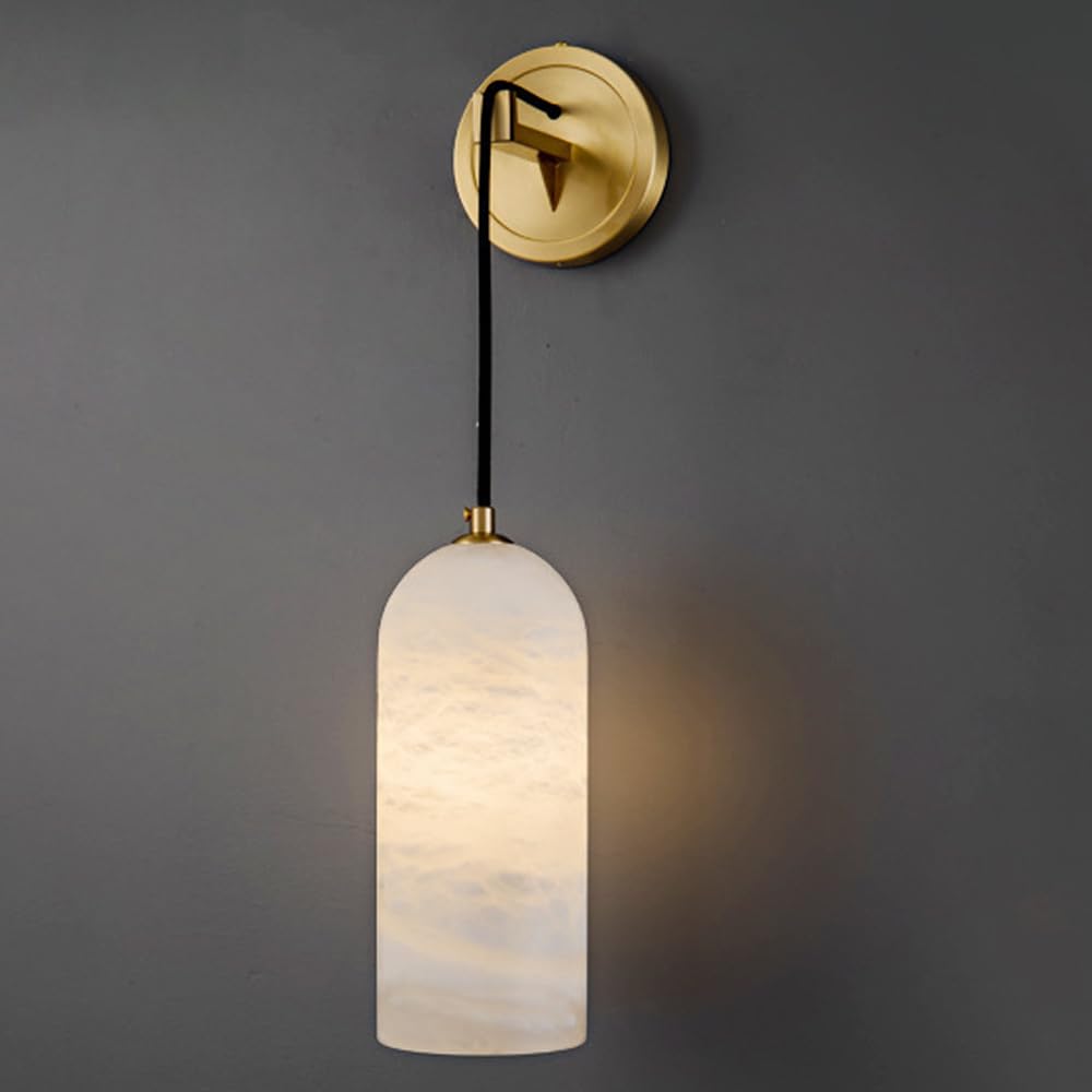 Trividha Light/Gold Oval Alabaster Sconce Marble Wall Sconce E14 Adjustable Wire Wall Bedroom Wall Alabaster Stone Wall Lamp For Bathroom Living Room Corridor Vanity