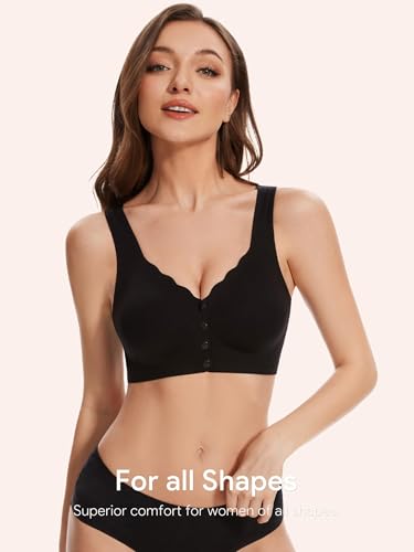 HBselect BH Damen Vorne Vershcluss Vollschalen Bügellos Komfort BH Schwarz M