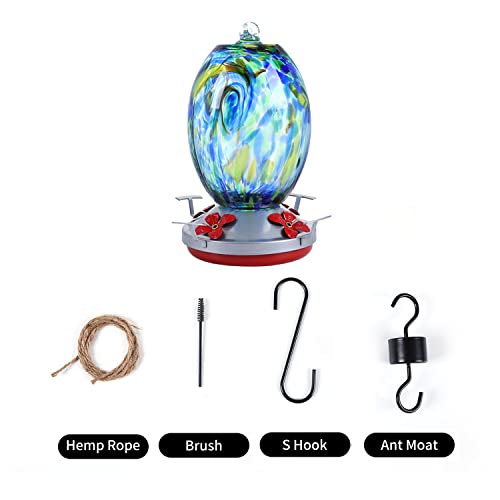 Jalamwang Hummingbird Feeder For Outdoors Hanging, 25 Ounces, Hand Blown Glass, Leak Proof Rustproof, Containing Ant Moat, For Attract Hummingbird Garden Decoration Etc(Blue Starry Night) #TOP7