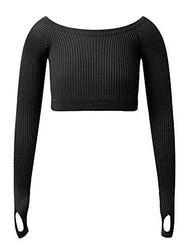 Big Girls Crew Neck Long Sleeve Pullover Knitted Jumper Crop Sweater Ballet Dance Clothing Crochet Tops