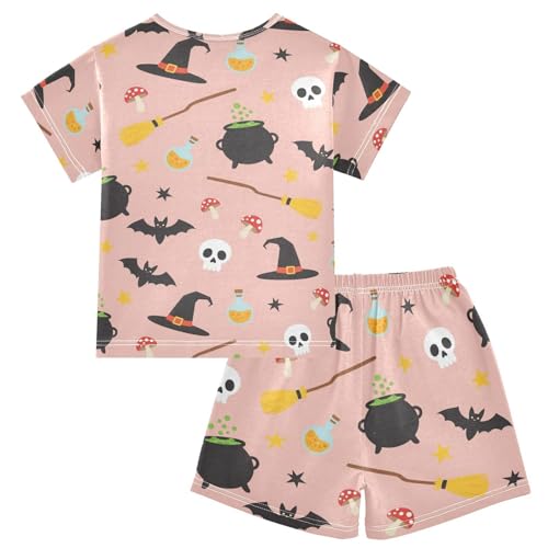 Pajama Short Sets Halloween Themed Seamless Pattern Design Soft Cotton Summer Sleepwear 2 Piece PJS Size 5-14T2
