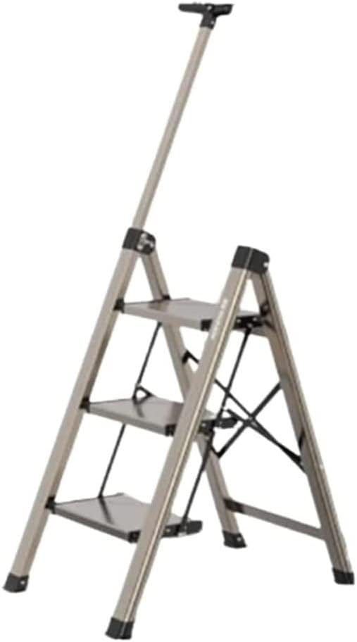 Step Ladder Folding Ladder Thickened Aluminum Alloy Telescoping Ladders, Step Ladders with Wide Pedals and Handrails Folding Ladder Telescopic Ladder(Color:Champagne,Size:3 Step)