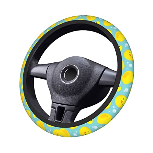 Cute Happy Rubber Duck Bubbles Cartoon Steering Wheel Cover Protector Car Accessories For Women Men 15 Inch Auto Universal Non-Slip Interior Decor #TOP4