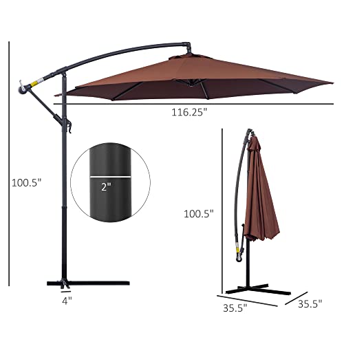 Outsunny 10' Cantilever Hanging Tilt Offset Patio Umbrella With Uv & Water Fighting Material And A Sturdy Stand, Brown #TOP2