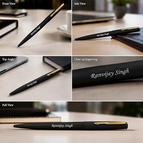 Image of SAVRI Personalized Parker Matt Black Ballpoint Pen - Name Engraved, Golden Clip - Customized Gift for men, women, teachers, professors, employees | wedding, birthday, corporate, or New Year gifts