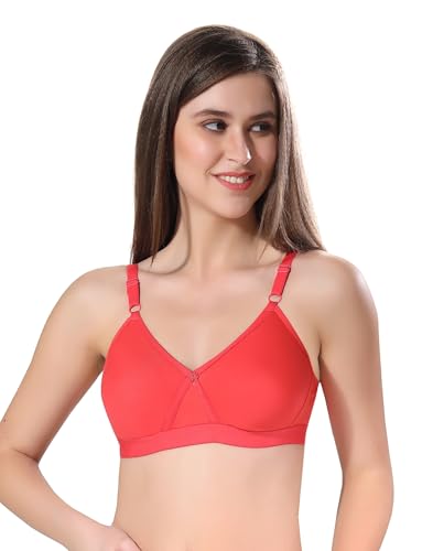 Image of Fabme Women's Cotton Seamless Non-Padded Non-Wired Bra, Cross Belt, Heavy Support, Double Layer Cups, Broad Elastic Bra