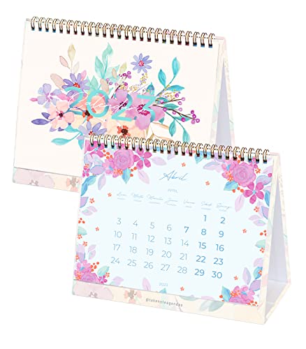 Takenote - Calendario de mesa Enero 2023 Diciembre 2023-26 páginas - Medidas: 23 x 18 cm - Bilingüe: Español - Inglés - Flores