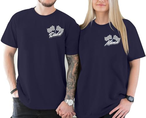 Image of Racing Birthday Party Matching Shirt Mom and Dad Car Racer Couple T Shirt Checkered Flag Short Sleeve Tee Tops